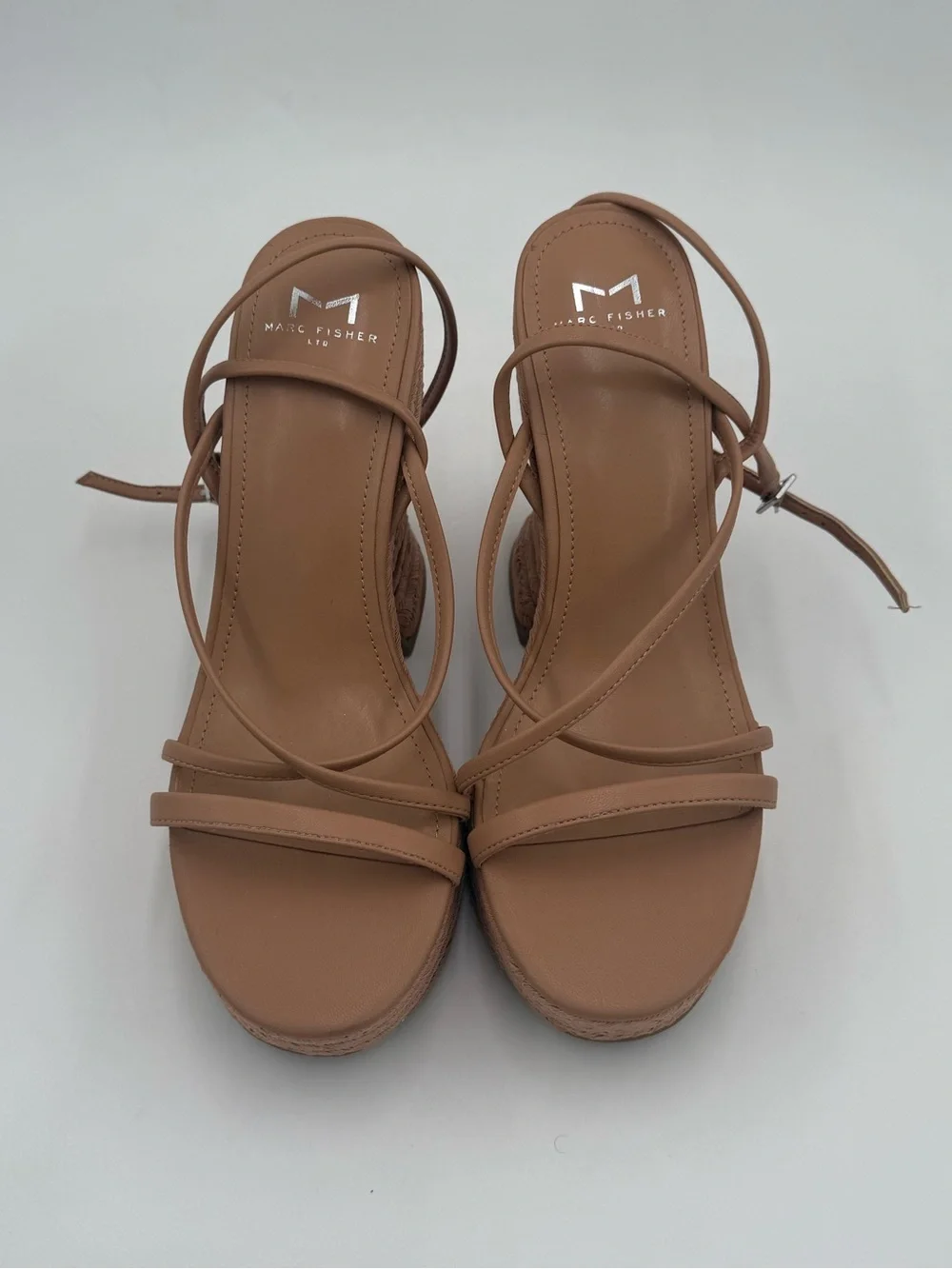 NWOT Marc Fisher Tan Braided Platform Wedge Sandals with Ankle Strap